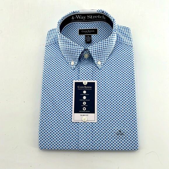 Club Room Performance Slim Fit Long Sleeve - Blue/White Flower - Medium NWT - Picture 1 of 4